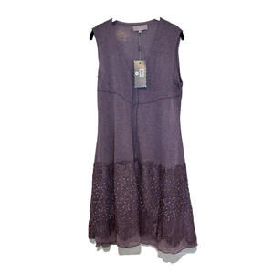 Pretty Angel sz L linen/cotton blend purple knee dress tank style lace #2029 new